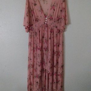 Beautiful Peachy Pink Floral Light Stretchy Hi-Lo Dress-Size XL